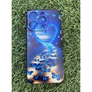 Phone Case For iPhone 15 Pro Blue Butterfly Print Silicon Fashion Trendy